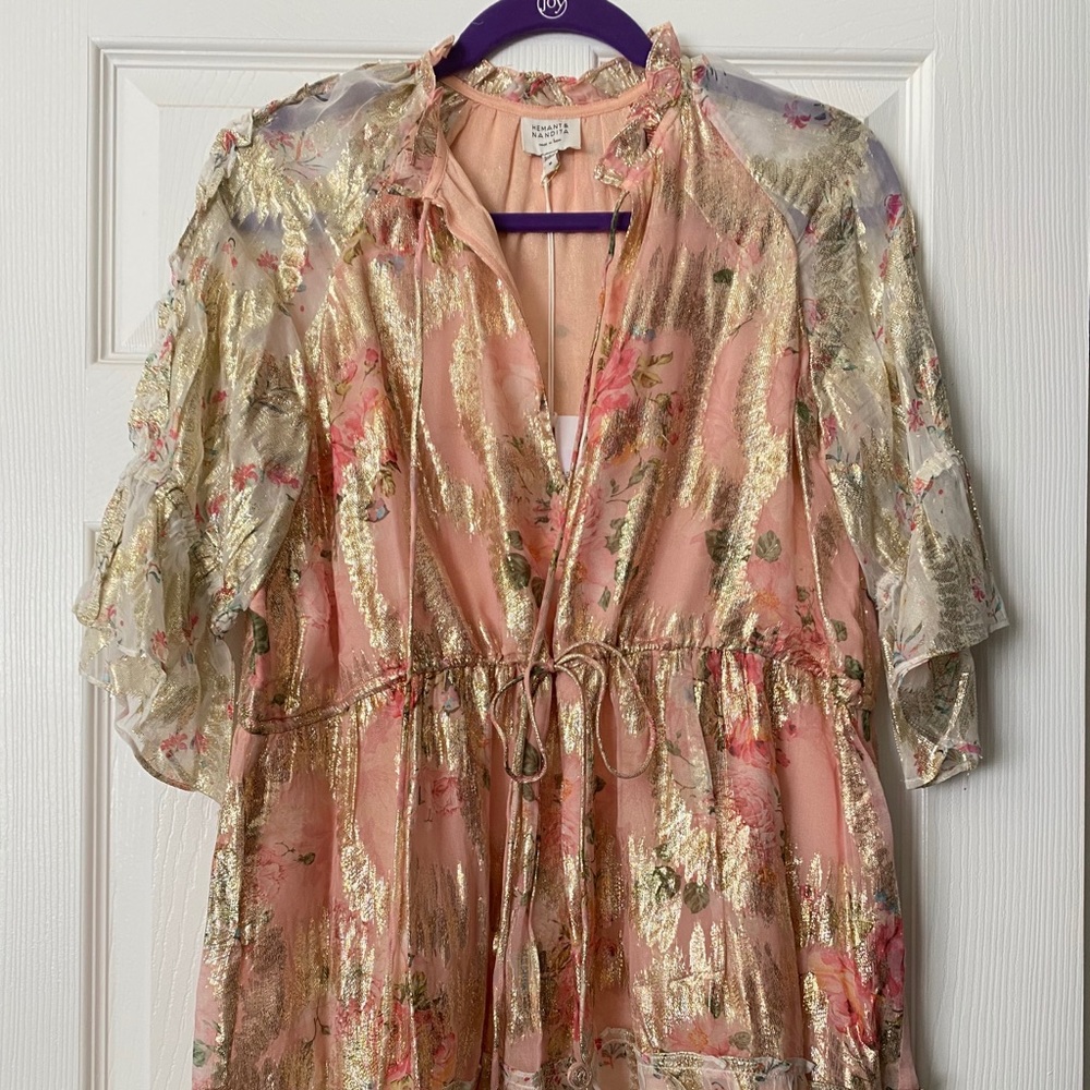 Hemant and Nandita Blush Shimmer Georgette Dress - Picture 3 of 4